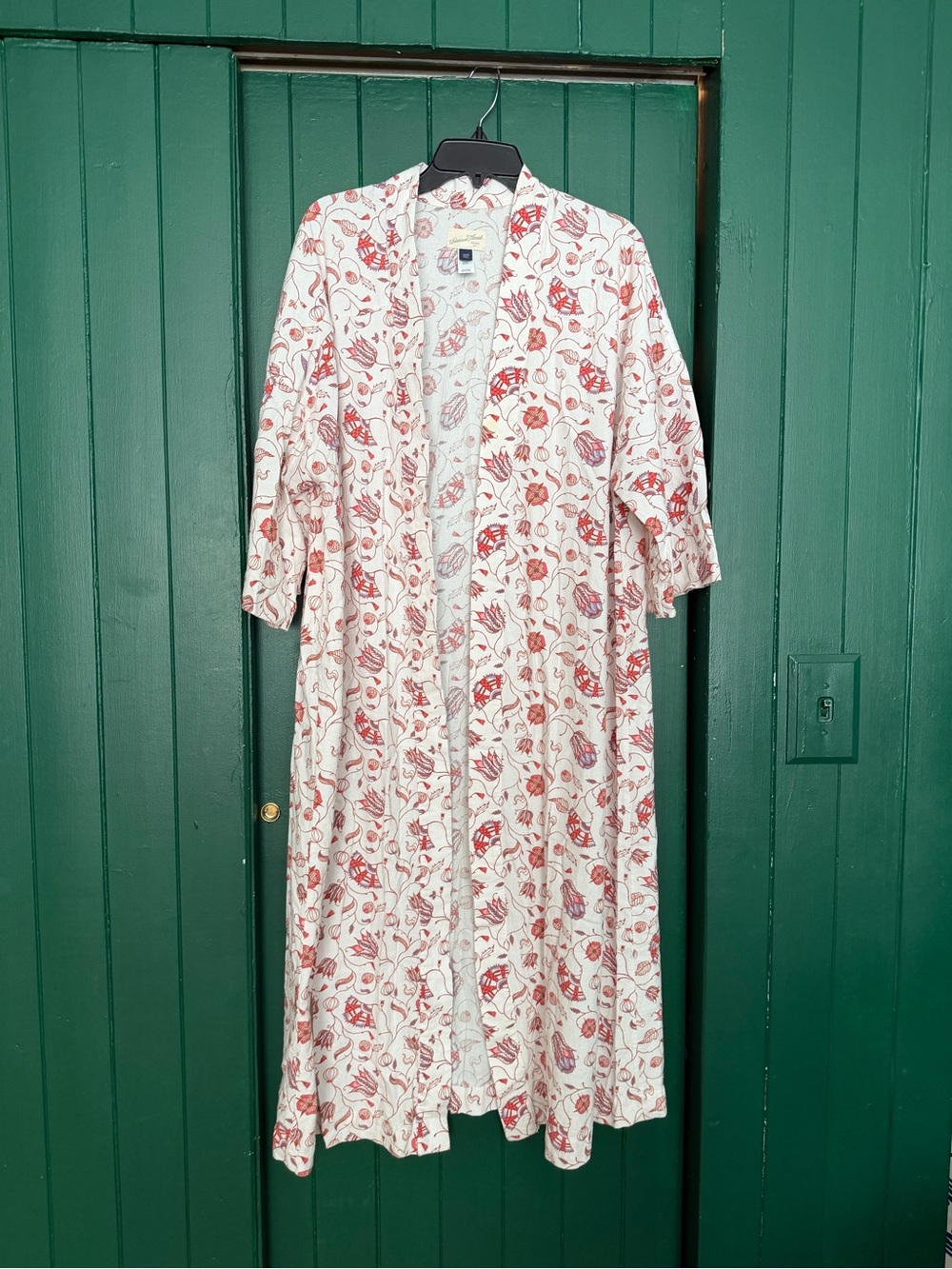 Universal Thread White Maxi Kimono Dress with Red Floral Print